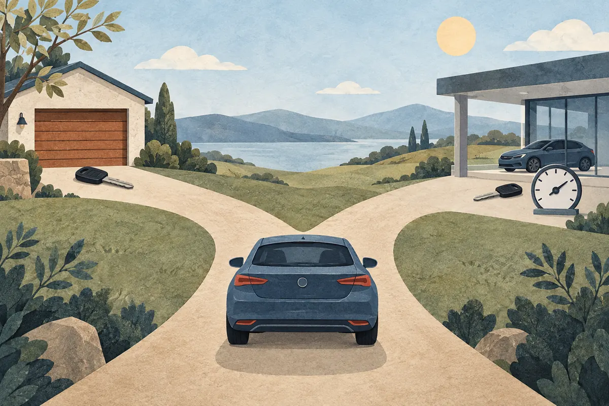 自動車購入ローンとリースの契約経路を対等に比較するイラスト