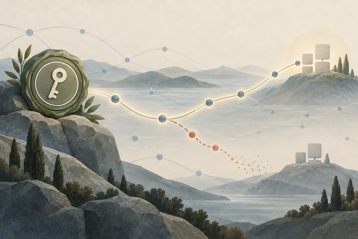 Abstract landscape illustration evoking network routes and trust