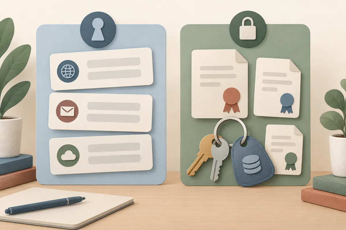 Diagram distinguishing Passwords saved logins from certificates managed in Keychain Access